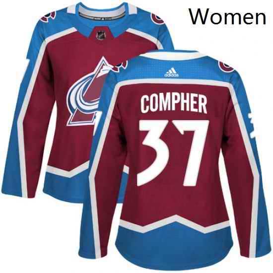 Womens Adidas Colorado Avalanche 37 JT Compher Premier Burgundy Red Home NHL Jersey